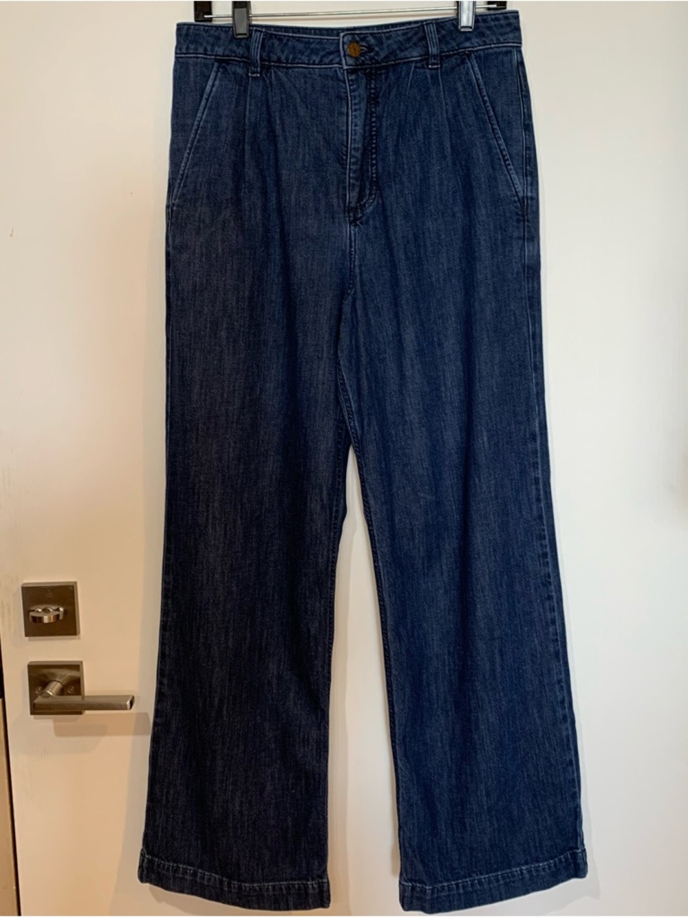 J Crew Women’s 28 Pleated Dark Blue Wide Leg Denim Jeans